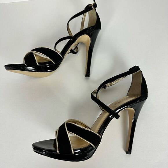 Lilly Pulitzer Bella Black Gold Strappy Heel size 7.5M - Picture 8 of 14